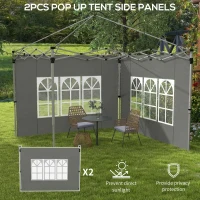 Outsunny Gazebo Side Panels, Sides Replacement with Window for 3x3(m) or 3x4m Pop Up Gazebo, 2 Pack, Dark Grey(m-4)