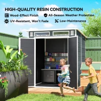 Outsunny Domek narzędziowy 2,89 m², schowek z drewnopodobnym wykończeniem, 3 okna, podwójne drzwi, wentylacja, podłoga, zamek, 182 x 182 x 196 cm(m-8)