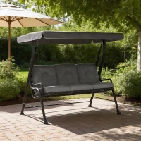 Outsunny 3-Seater Garden Swing Seat, Outdoor Swing Chair with Adjustable Waterproof Canopy, Light Grey(m-9)