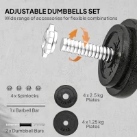 SPORTNOW 2-in-1 Adjustable Dumbbells Set, 20kg Cast Iron Weights Dumbbells Set with Non-Slip Grip for Strength Training, Weight Lifting, Bodybuilding, Home Gym Workout Equipment for Men & Women(m-4)