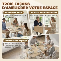 HOMCOM Table à manger pliante pour 2 à 6 personnes 74-134 cm, table de cuisine avec 2 abattants, pieds en acier, bois naturel(m-4)