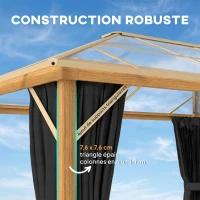 Outsunny Tonnelle de Jardin Pavillon Extérieur Aspect Bois Toit Rigide en Polycarbonate UV50+ Imperméable 398x298x262cm Naturel(m-5)