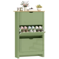 HOMCOM Slim Shoe Cabinet, Narrow Shoe Cupboard with 3 Flip Drawers, Adjustable Shelves for 18 Pairs of Shoes, High Gloss Green(m-10)