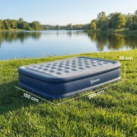 Outsunny Inflatable Mattress, Double Air Bed with Built-in Electric Pump, 3 Mins Inflation, Flocked Surface, Grey(m-3)