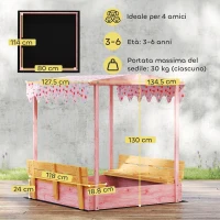 AIYAPLAY Sabbiera per Bambini 3-6 Anni con Tettuccio Fenicotteri, Sedute Pieghevoli, Coperchio e Fodera Inclusa, Sabbionaia per Bambini in Legno di Abete, 134.5x127.5x130 cm, Rosa(m-3)