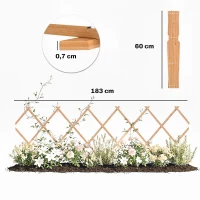 Outsunny Treliça de Jardim em Madeira Extensível Suporte para Plantas Trepadoras Rosas e Videiras 180x60 cm Castanho Claro(m-3)