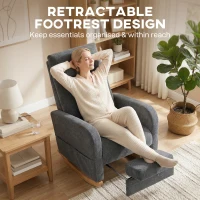 HOMCOM Upholstered Rocking Chair Retractable Footrest Rocker Chair High Back for Living Room Grey(m-4)