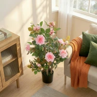 HOMCOM 90cm Artificial Rose Tree, Decorative Fake Plant with 344 Silk Leaves 17 Flowers for Outdoor Indoor Decor, Pink(m-7)