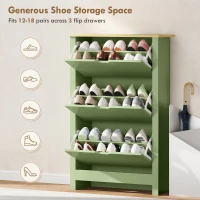 HOMCOM Slim Shoe Cabinet, Narrow Shoe Cupboard with 3 Flip Drawers, Adjustable Shelves for 18 Pairs of Shoes, High Gloss Green(m-5)