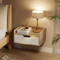 HOMCOM Lot de 2 tables de chevet murales, tables de nuit avec tiroir et plateau à rebords surélevés, 40x30x19,5cm, bois naturel(m-9)