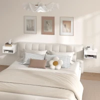 HOMCOM Lot de 2 tables de chevet murales, tables de nuit, tiroir, compartiment ouvert, plateau, 37 x 32 x 21 cm, blanc(m-7)