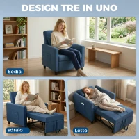 HOMCOM Poltrona Letto Pieghevole con Schienale Regolabile e Cuscino, Blu(m-6)