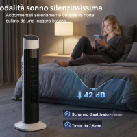 HOMCOM Ventilatore a Torre da Pavimento, Oscillante 70°, 80 cm, Bianco e Nero(m-7)