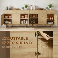 HOMCOM Sideboard with 5 Drawers and 2 Cabinets Buffet Cabinet with Solid Wood Legs 136 cm Walnut(m-5)