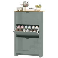 HOMCOM Slim Shoe Cabinet, Narrow Shoe Cupboard with 3 Flip Drawers, Adjustable Shelves for 18 Pairs of Shoes, Light Grey(m-11)