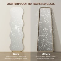 HOMCOM Pełnowymiarowe lustro bez ramy, podstawa drewniana, elastycznie umieszczalne, faliste, czarne(m-7)