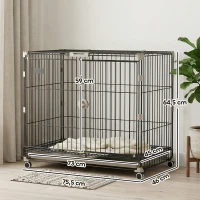 PawHut Cage pour Chien Pliable, Plateau Amovible, Roues avec Freins, Toit Ouvrant, Porte de Nourrissage, 75,5x46x64,5cm, Noir(m-3)