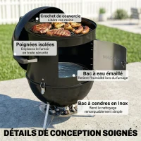 Outsunny Fumoir 3 en 1 avec 3 Grilles de Cuisson, Thermomètre Intégré, Ventilation Réglable, 62,5x47,5x91cm, Noir(m-8)