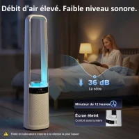 HOMCOM Ventilateur colonne silencieux 36dB, ventilateur tour pour chambre, 93,3cm de haut, oscillant à 45°, 3 vitesses, blanc(m-5)