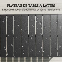 Outsunny Table Basse de Jardin en Acier Galvanisé, Plateau à Lattes, Table Rectangulaire aux Angles Arrondis, 90x50x43cm, Noir(m-5)