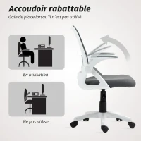 HOMCOM Chaise bureau ergonomique, fauteuil de bureau en maille avec accoudoirs relevables, hauteur réglable, gris(m-7)