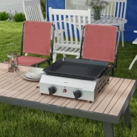 Outsunny Plancha gaz en acier inox émaillé 2 brûleurs 4,8 kW antiadhésive grande surface de cuisson 40L x 34l cm, transportable(m-10)