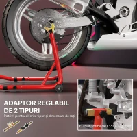 HOMCOM Stand pentru Motocicletă cu Capacitate de 544 kg, Furci Reglabile în U și L, Roți și Elemente Antialunecare, Roșu(m-5)