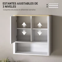 HOMCOM Armario de Baño de Pared con Puerta Corredera 5 Compartimentos y Estantes Ajustables 60x20x62 cm Blanco(m-7)