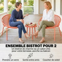 Outsunny Salon de Jardin Ensemble Bistro 3 Pièces Table Basse à Plateau Concave Acier et Polypropylène 80x70x75cm Rouge Brique(m-7)