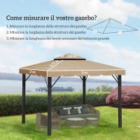 Outsunny Tetto per Gazebo 3x3 m a 2 Livelli con 8 Fori di Drenaggio in Poliestere Cachi(m-3)