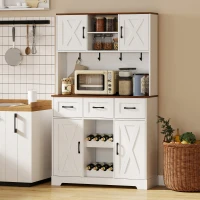 HOMCOM Amário de Cozinha Alto com Suporte para 8 Garrafas 4 Portas 3 Gavetas Prateleiras Abertas100x38x172 cm Branco(m-9)