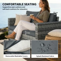 Outsunny 2 Seater Rattan Sofa, Outdoor Garden Sofa with Deep Seat, Cushions, Wide Armrests for Patio, Balcony, Porch, Mixed Grey(m-6)