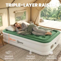 Outsunny Inflatable Mattress, Single Air Bed with Built-in Electric Pump, 3 Mins Inflation, Flocked Surface, Dark Green(m-7)