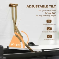 HOMCOM Regulowany na wysokość stół do rysowania, stół roboczy z krzesłem i szufladami, biały(m-4)