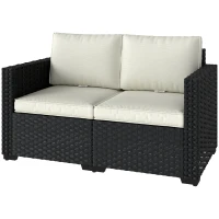 Outsunny 2 Seater Rattan Sofa, Outdoor Garden Sofa with Deep Seat, Cushions, Wide Armrests for Patio, Balcony, Porch, Black(m-11)