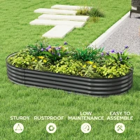 Outsunny Galvanised Raised Garden Bed, Metal Planter Box with Safety Edging, for Flowers, Herbs, Succulents, Dark Grey(m-7)