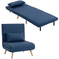 HOMCOM Sofá Cama Individual Plegable con Respaldo Ajustable 5 Posiciones Sillón Cama Tapizado con Cojín 72x75x85 cm Azul(m-10)