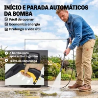 Outsunny Lavadora de Alta Pressão 1600W Presión 100 Bar Caudal 390 L/h com Bocal Ajustável e Rodas 29,5x22x60 cm Amarelo(m-6)