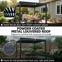 Outsunny 3 x 3 m Louvered Pergola with LED Lights, Metal Louvres, Aluminium Patio Gazebo Pergola, Dark Grey(m-6)