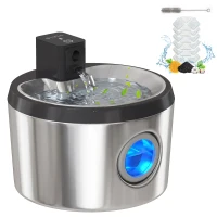 PawHut Wireless Cat Water Fountain for Drinking Stainless Steel, 4L/135oz Battery Operated Cat Fountain Cordless, 6 Filters(m-10)