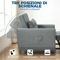 HOMCOM Divano Letto Pieghevole Convertibile con Schienale Regolabile e Cuscino, Grigio(m-5)