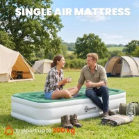 Outsunny Inflatable Mattress, Single Air Bed with Built-in Electric Pump, 3 Mins Inflation, Flocked Surface, Dark Green(m-5)