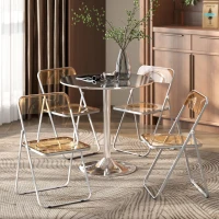 HOMCOM Lot de 4 chaises pliantes en acrylique et acier, chaises pliantes portables pour maison, salle à manger, oranges(m-8)