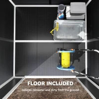 Outsunny Domek narzędziowy 2,89 m², schowek z drewnopodobnym wykończeniem, 3 okna, podwójne drzwi, wentylacja, podłoga, zamek, 182 x 182 x 196 cm(m-4)