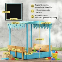 AIYAPLAY Sabbiera per Bambini 3-6 Anni con Tettuccio Dinosauri, Sedute Pieghevoli, Coperchio e Fodera Inclusa, Sabbionaia per Bambini in Legno di Abete, 134.5x127.5x130 cm, Blu(m-3)