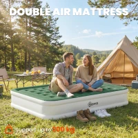 Outsunny Inflatable Mattress, Double Air Bed with Built-in Electric Pump, 3 Mins Inflation, Flocked Surface, Dark Green(m-5)