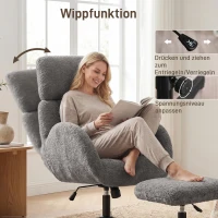 HOMCOM Drehbarer Sessel mit Fußhocker, höhenverstellbarer Akzentstuhl mit verstellbarer Kopfstütze, Schaukel-Funktion, Grau(m-8)