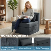 HOMCOM 2-in-1 Schlafsessel Klappbares Sofa-Bett mit Leinenstruktur, Gepolstertes Gästebett Klappstuhl, Dunkelgrau(m-5)