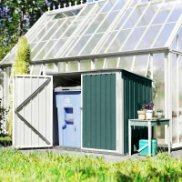 Outsunny Cache Poubelle Extérieur en Acier Galvanisé pour 2 Poubelles, Double Porte, Couvercle Pneumatique, 180x108x130cm, Vert(m-8)