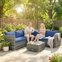 Outsunny Four-Piece Rattan Sofa Set - Blue(m-2)